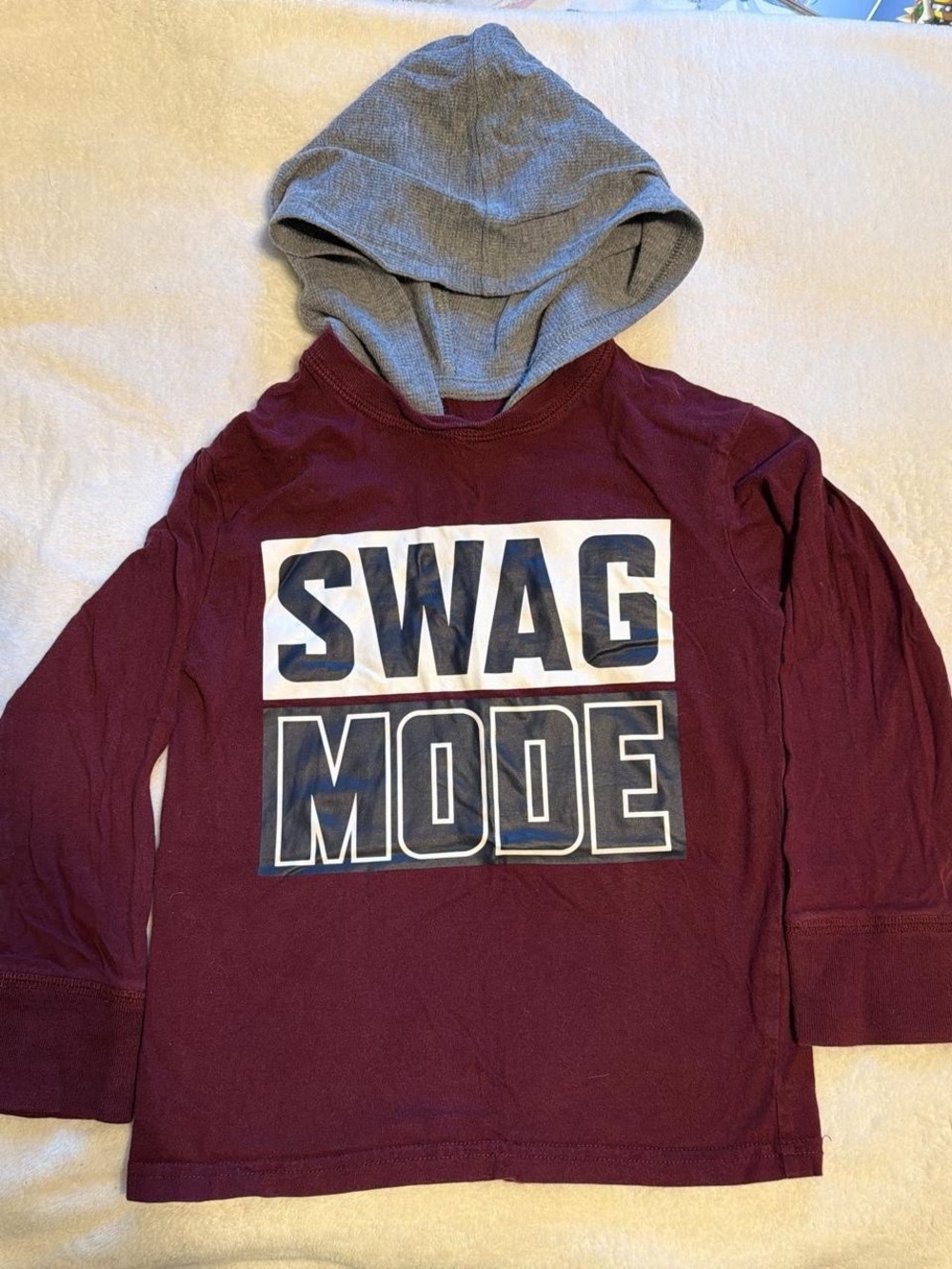 Place Maroon Hoodie Tee with Gray Hood and 'SWAG MODE' Graphic